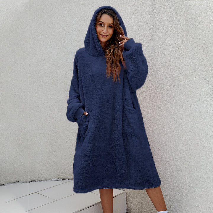 Damer Fuzzy Hoodie-Kappa med stora fickor och huva Mirla-Eva Jonsson
