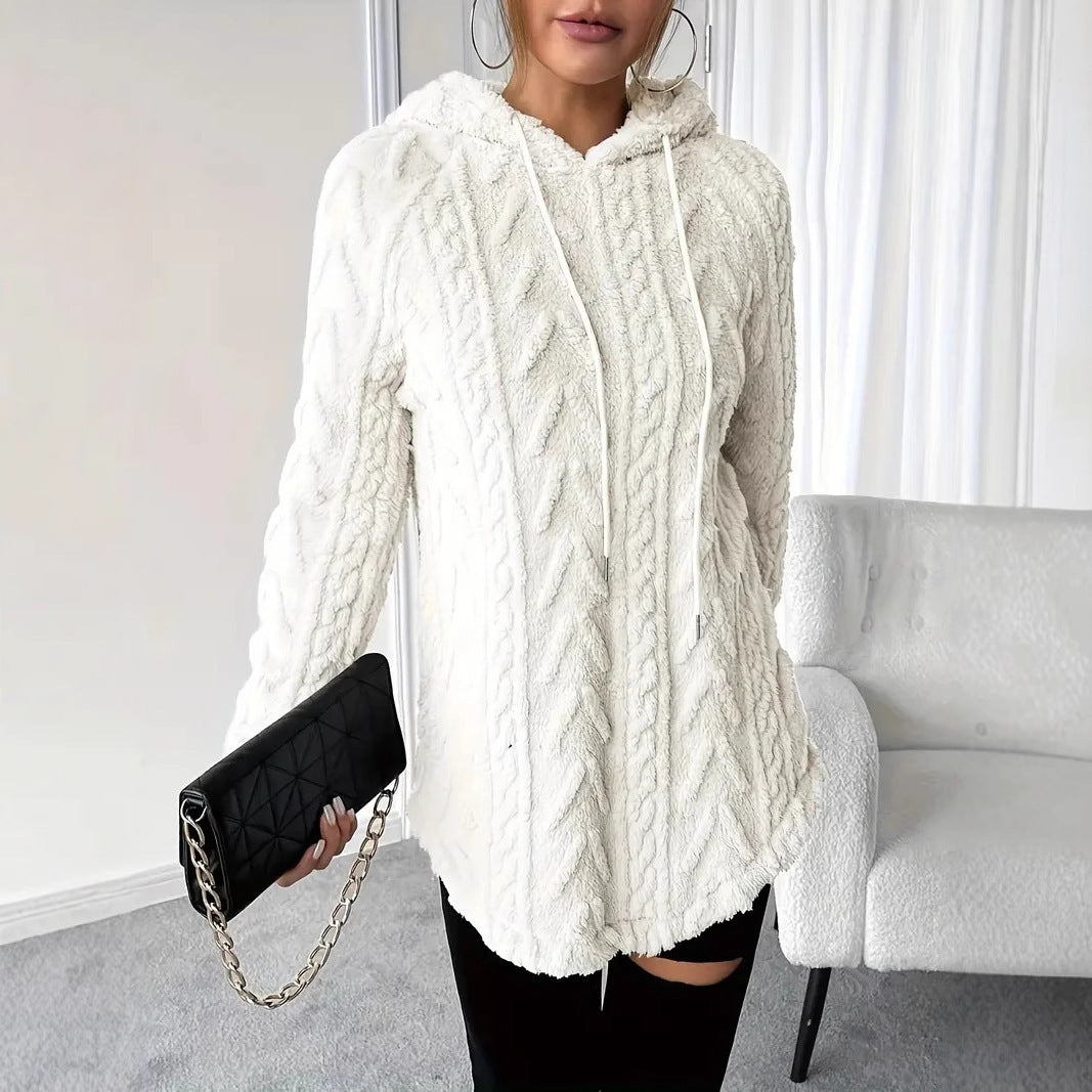 Damer Fuzzy Hoodie med Flätdesign Eva Jonsson-Eva Jonsson