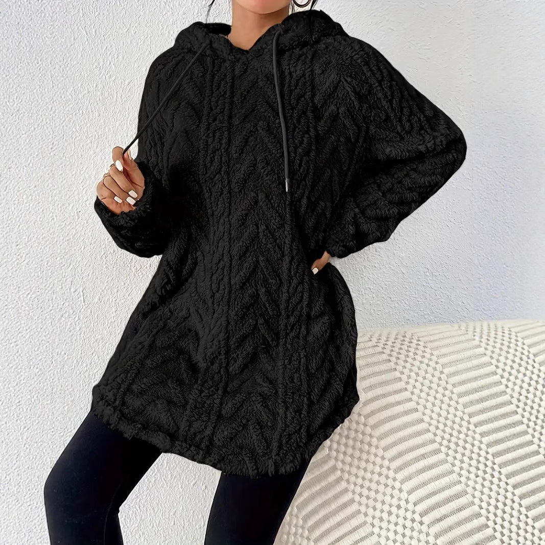 Damer Fuzzy Hoodie med Flätdesign Mirla-Eva Jonsson
