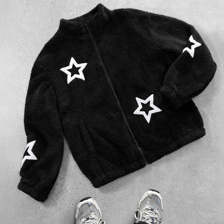 Damer Fuzzy Hoodie med stjärnapplikationer Mirla-Eva Jonsson