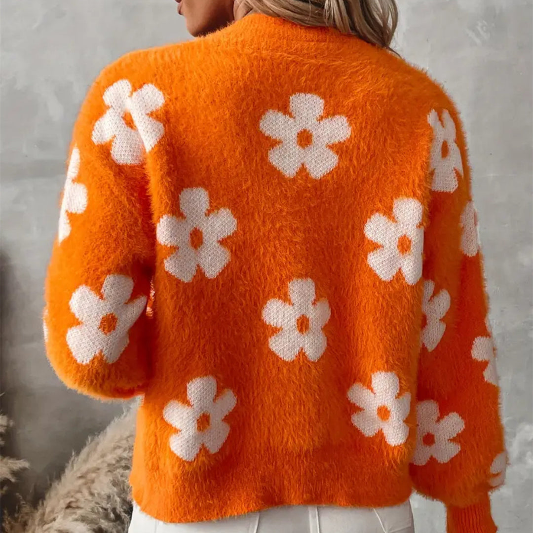 Damer Fuzzy Kofta med Blommönster Mirla-Eva Jonsson