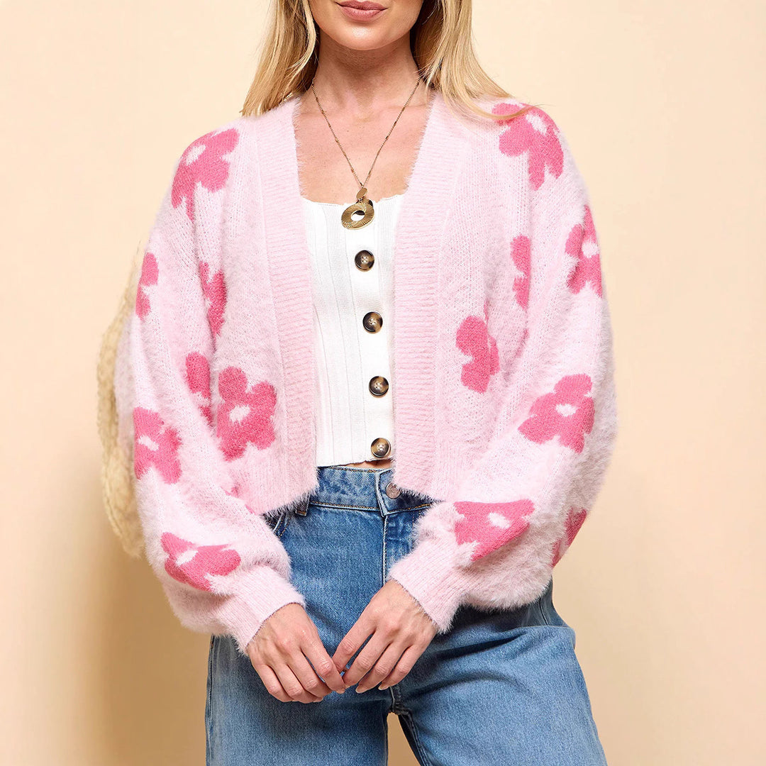 Damer Fuzzy Kofta med Blommönster Mirla-Eva Jonsson