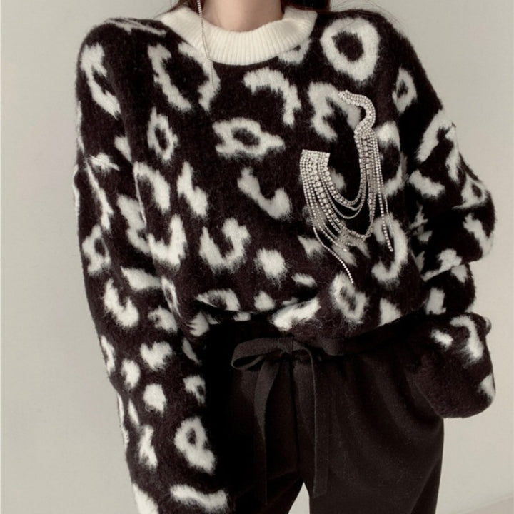 Damer Fuzzy Leopardmönster Tröja Eva Jonsson-Eva Jonsson
