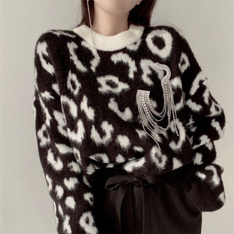 Damer Fuzzy Leopardmönster Tröja Eva Jonsson-Eva Jonsson