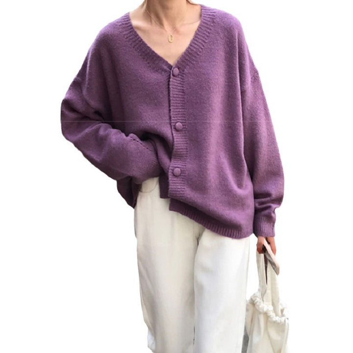 Damer Fuzzy Stickad cardigan med knapplist och lös passform Eva Jonsson-Eva Jonsson