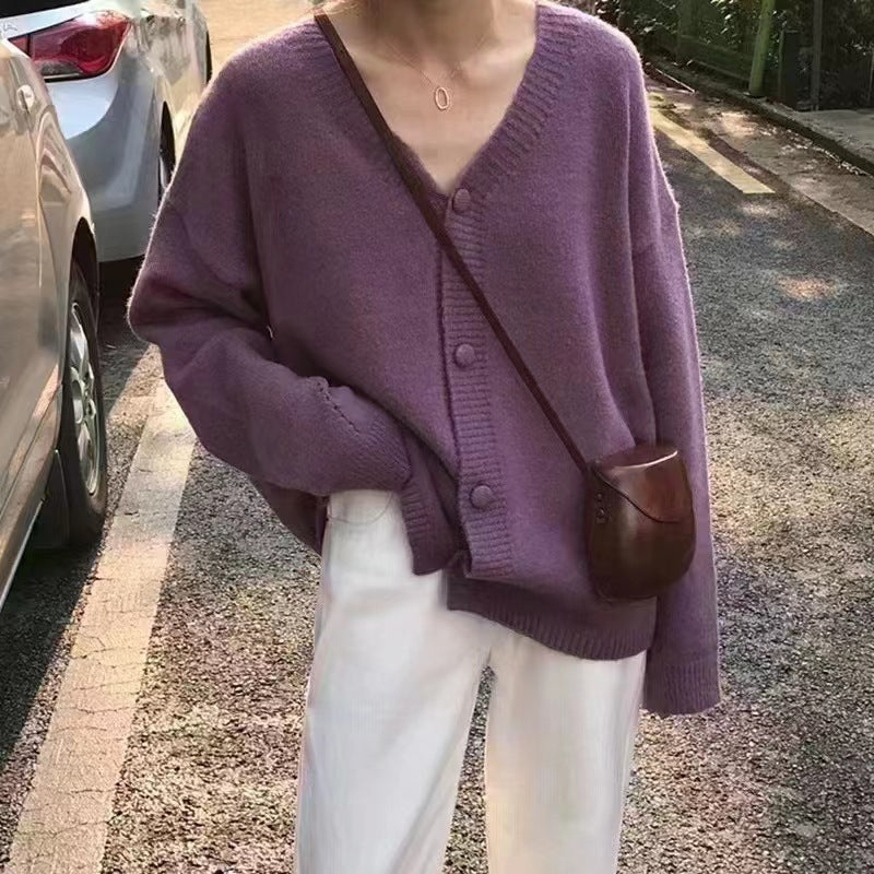 Damer Fuzzy Stickad cardigan med knapplist och lös passform Eva Jonsson-Eva Jonsson