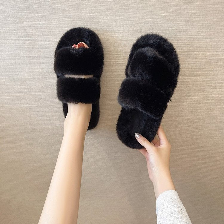 Damer Fuzzy Tofflor med Dubbel Rem och Mjuk Foder Mirla-Eva Jonsson