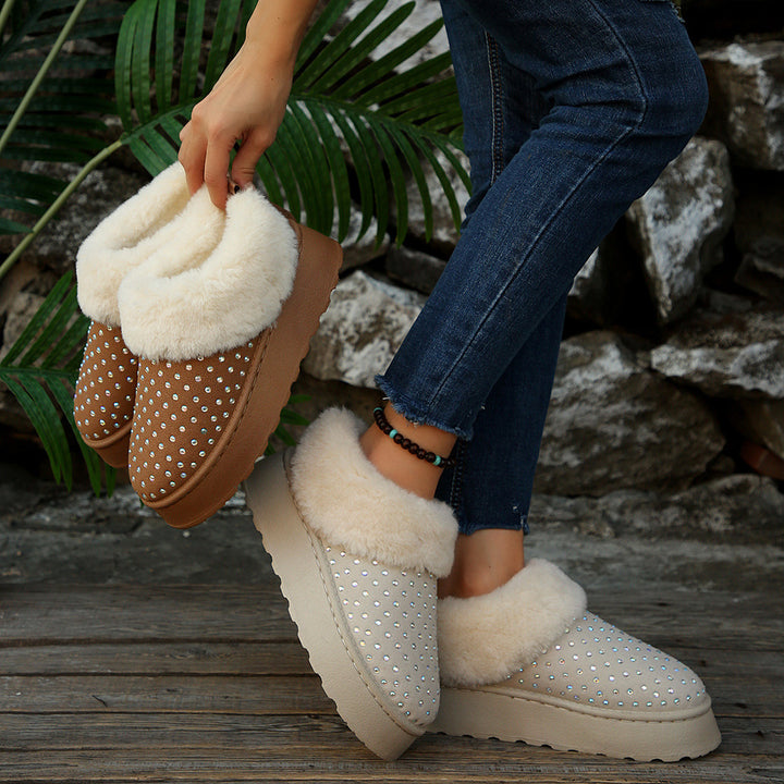 Damer Fuzzy Tofflor med Glittrande Dekorationer och Varm Foder Eva Jonsson-Eva Jonsson