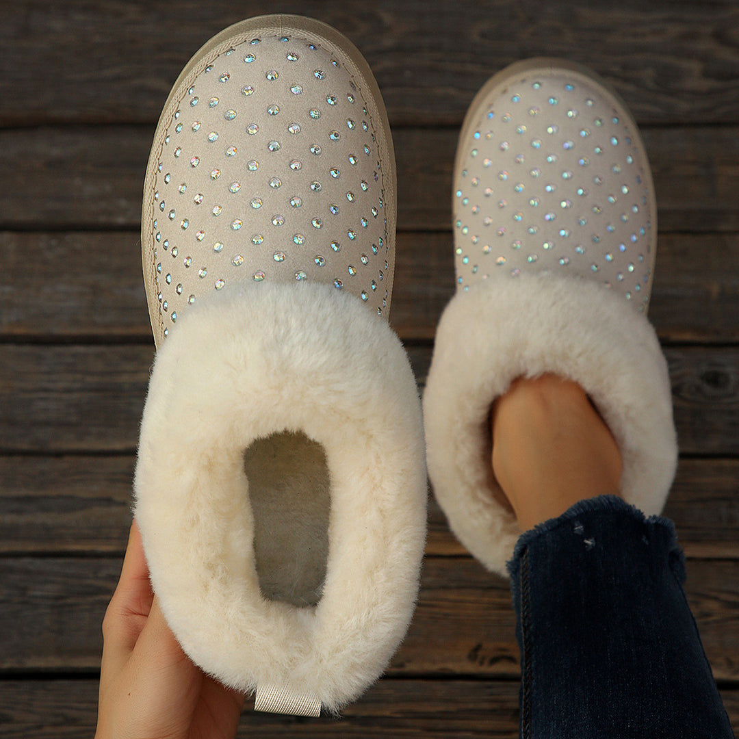 Damer Fuzzy Tofflor med Glittrande Dekorationer och Varm Foder Eva Jonsson-Eva Jonsson