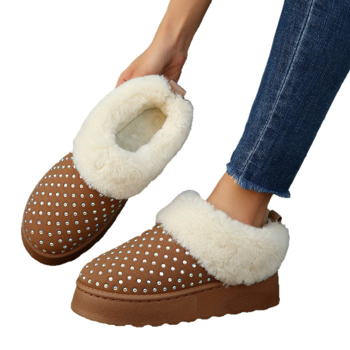 Damer Fuzzy Tofflor med Glittrande Dekorationer och Varm Foder Eva Jonsson-Eva Jonsson