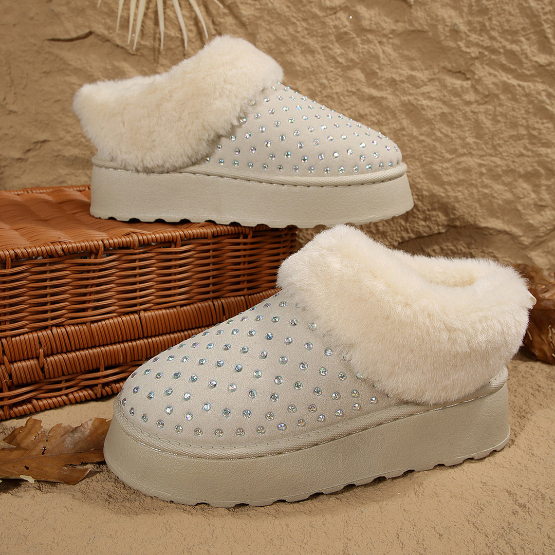 Damer Fuzzy Tofflor med Glittrande Dekorationer och Varm Foder Eva Jonsson-Eva Jonsson