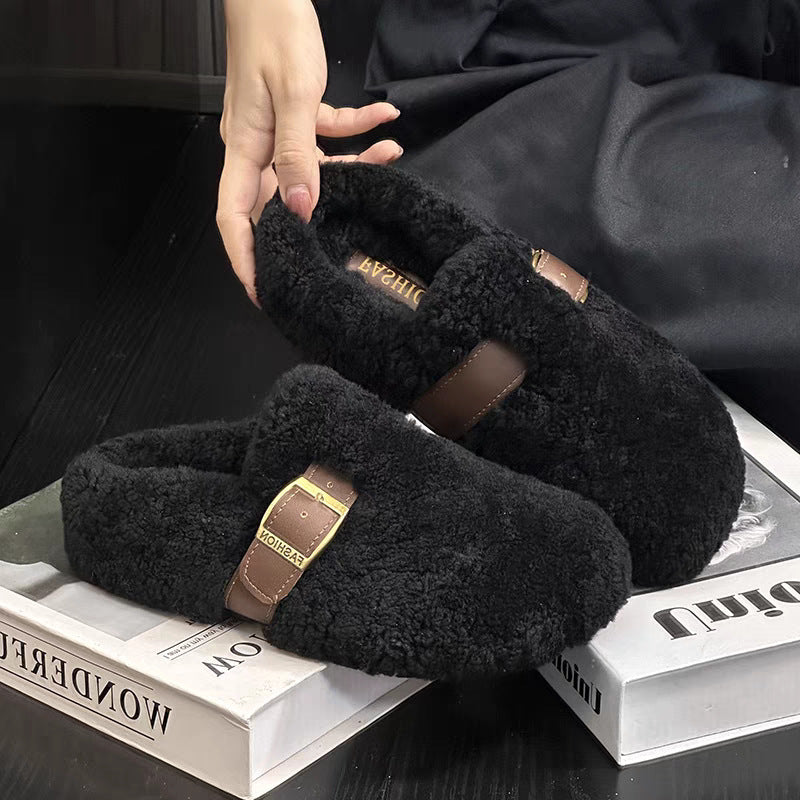 Damer Fuzzy Tofflor med modernt Spänndetalj och Komfortsål Mirla-Eva Jonsson