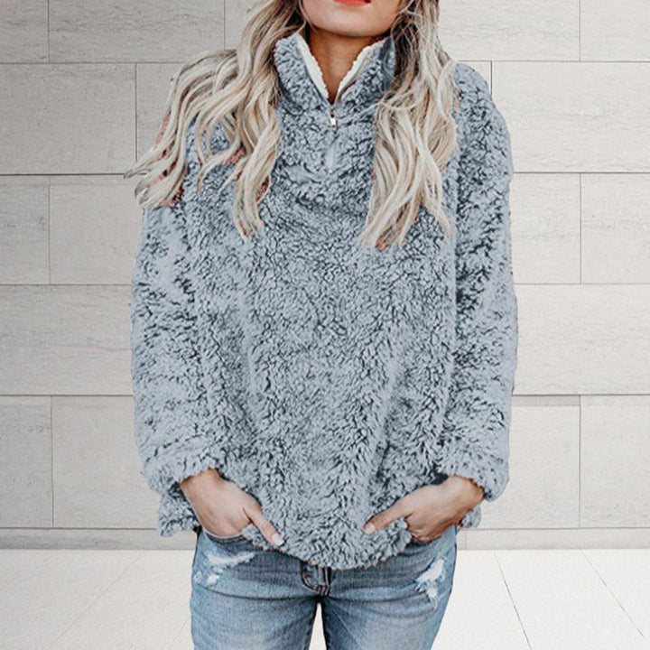 Damer Fuzzy fleece-pulloverjacka med hög krage och dragkedja Mirla-Eva Jonsson
