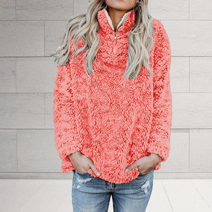 Damer Fuzzy fleece-pulloverjacka med hög krage och dragkedja Mirla-Eva Jonsson