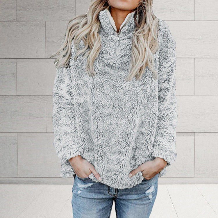 Damer Fuzzy fleece-pulloverjacka med hög krage och dragkedja Mirla-Eva Jonsson