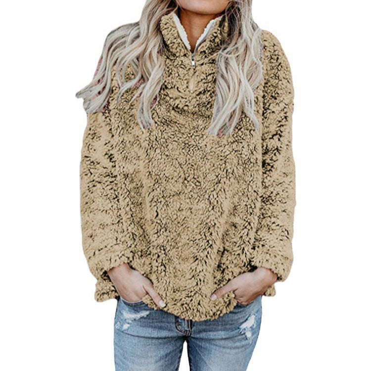 Damer Fuzzy fleece-pulloverjacka med hög krage och dragkedja Mirla-Eva Jonsson
