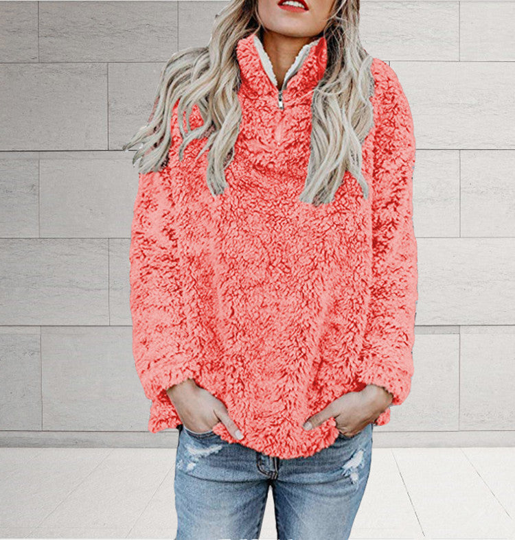 Damer Fuzzy fleece-pulloverjacka med hög krage och dragkedja Mirla-Eva Jonsson