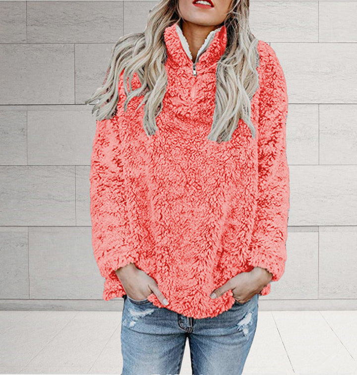 Damer Fuzzy fleece-pulloverjacka med hög krage och dragkedja Mirla-Eva Jonsson