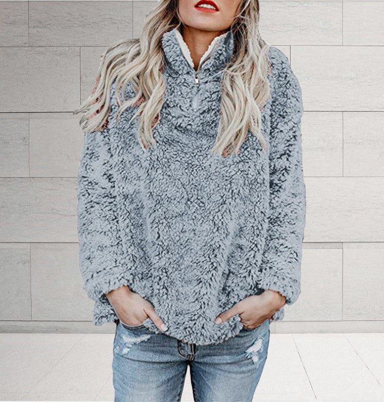 Damer Fuzzy fleece-pulloverjacka med hög krage och dragkedja Mirla-Eva Jonsson