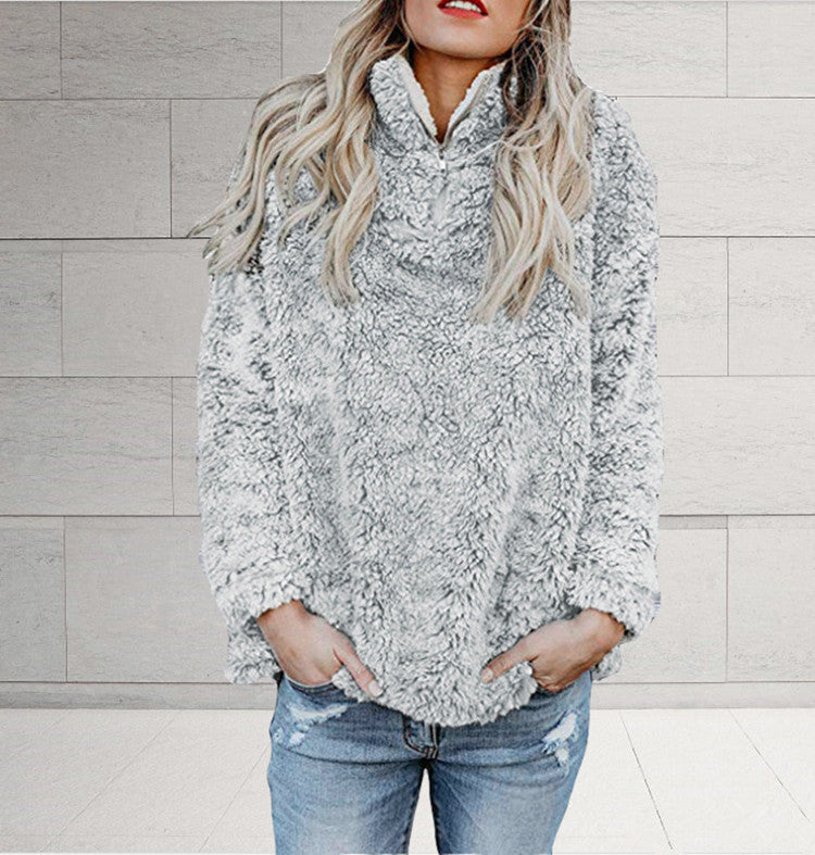 Damer Fuzzy fleece-pulloverjacka med hög krage och dragkedja Mirla-Eva Jonsson