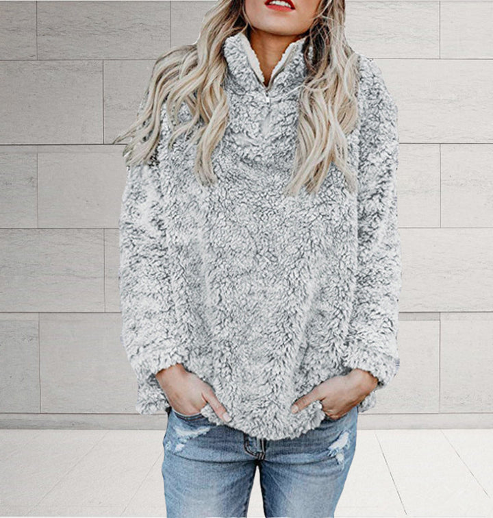 Damer Fuzzy fleece-pulloverjacka med hög krage och dragkedja Mirla-Eva Jonsson