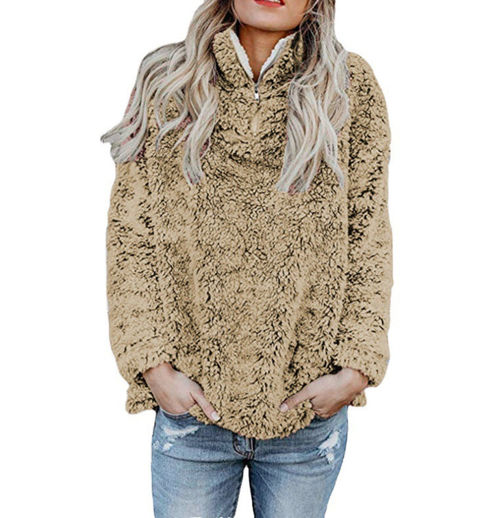 Damer Fuzzy fleece-pulloverjacka med hög krage och dragkedja Mirla-Eva Jonsson