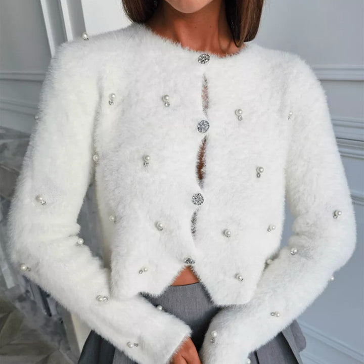 Damer Fuzzy kofta med smyckesknappar och elegant skärning Mirla-Eva Jonsson
