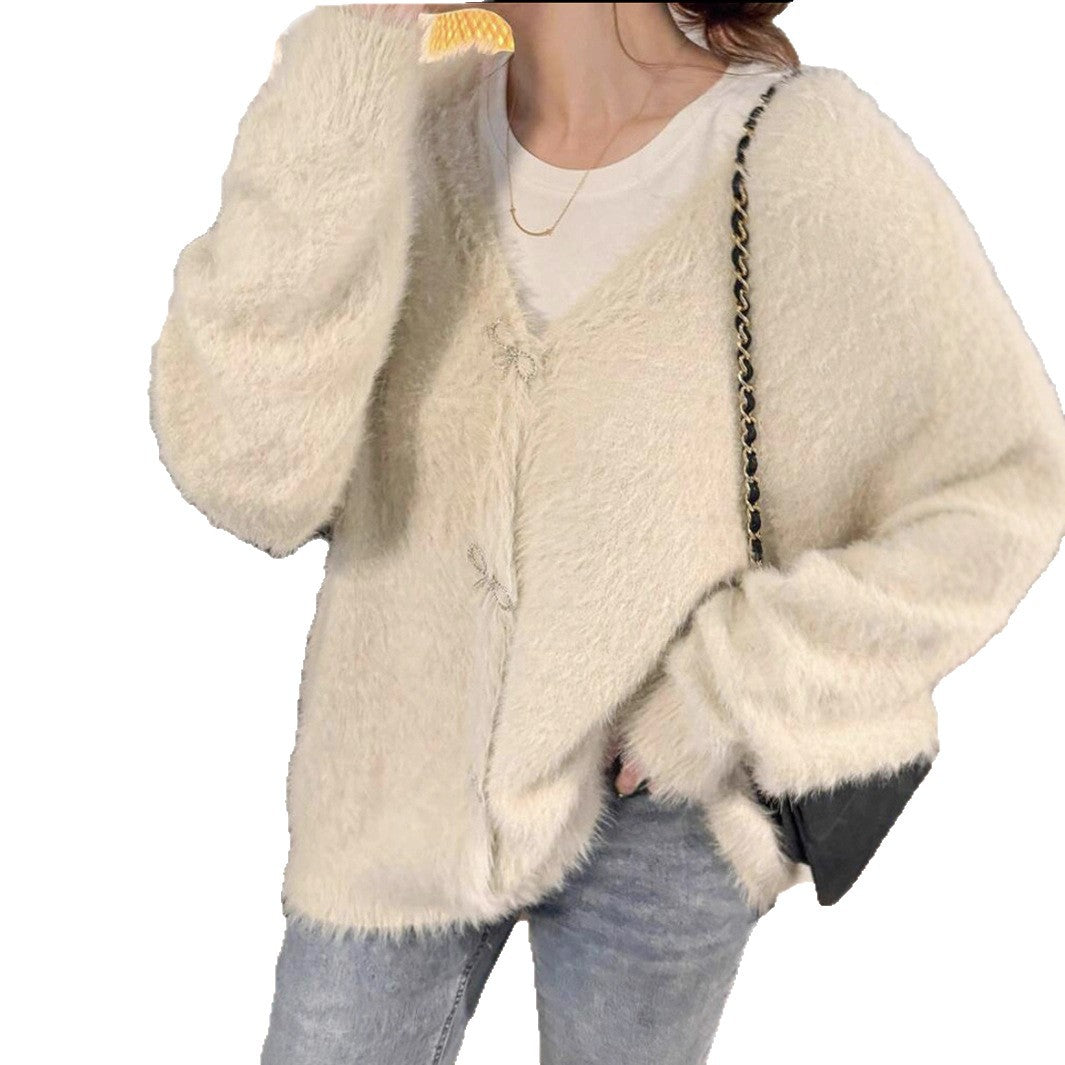Damer Fuzzy stickad cardigan med eleganta knapppdetaljer Eva Jonsson-Eva Jonsson