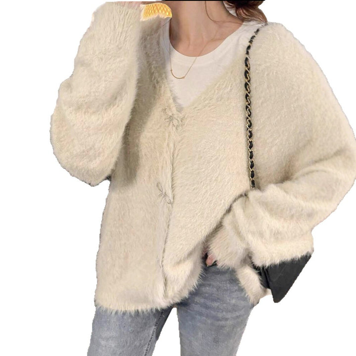 Damer Fuzzy stickad cardigan med eleganta knapppdetaljer Eva Jonsson-Eva Jonsson