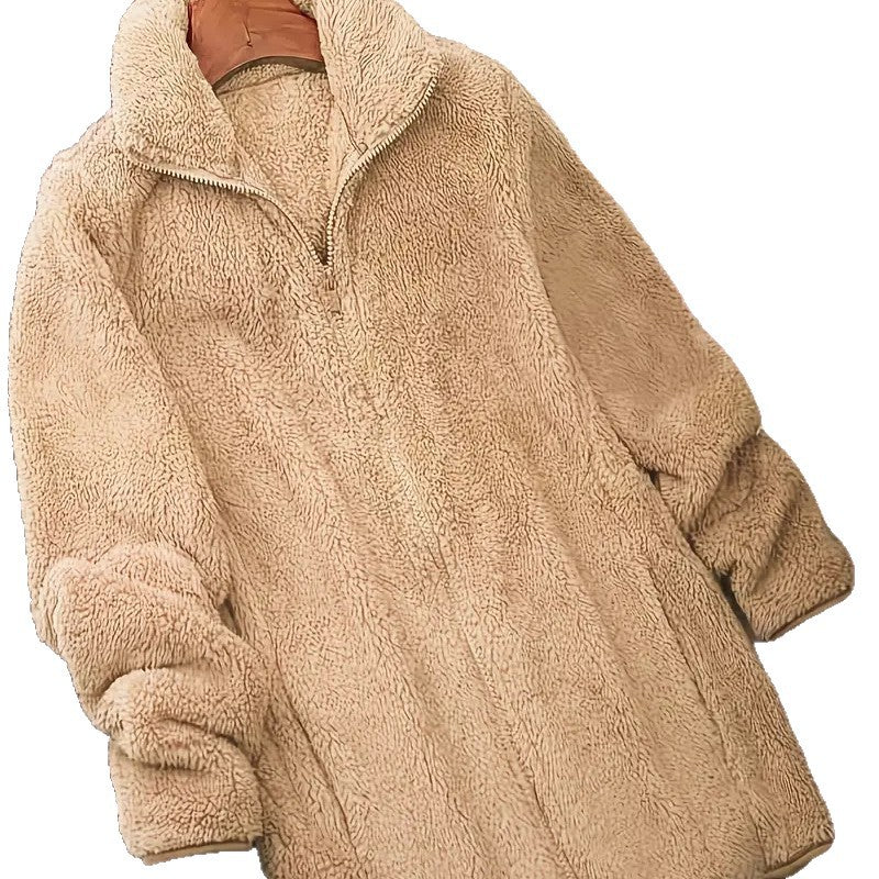Damer Fuzzy teddyjacka med hög krage och sidofickor Mirla-Eva Jonsson
