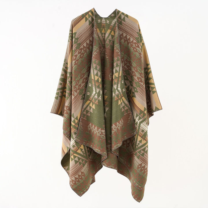 Damer Geometrisk Överhängeponcho med Varmt Material och Trendig Mönstring Mirla-Eva Jonsson