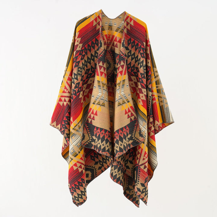 Damer Geometrisk Överhängeponcho med Varmt Material och Trendig Mönstring Mirla-Eva Jonsson