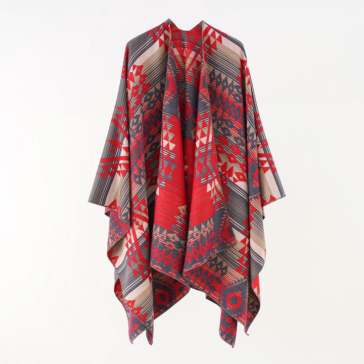 Damer Geometrisk Överhängeponcho med Varmt Material och Trendig Mönstring Mirla-Eva Jonsson