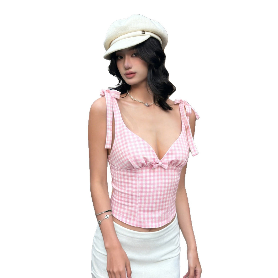 Damer Gingham Crop-Top med söta rosettdetaljer Mirla-Eva Jonsson