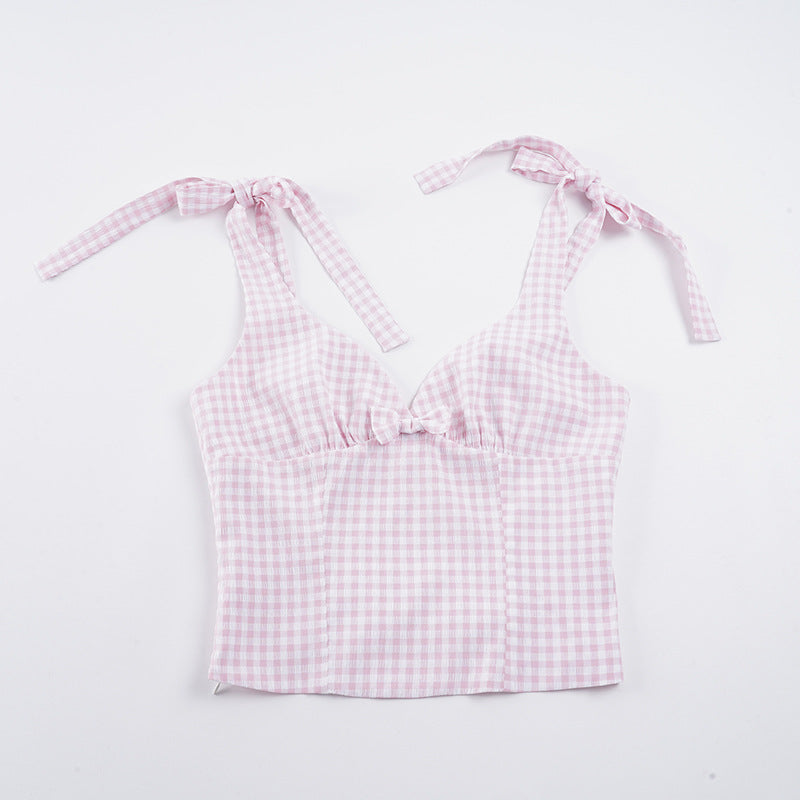 Damer Gingham Crop-Top med söta rosettdetaljer Mirla-Eva Jonsson
