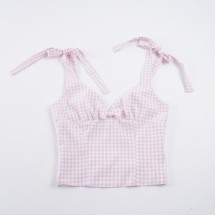 Damer Gingham Crop-Top med söta rosettdetaljer Mirla-Eva Jonsson