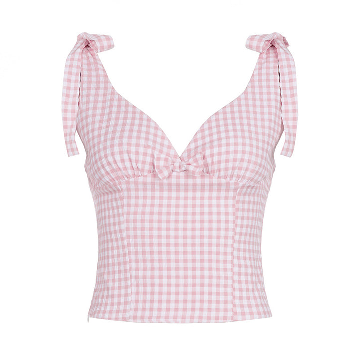 Damer Gingham Crop-Top med söta rosettdetaljer Mirla-Eva Jonsson