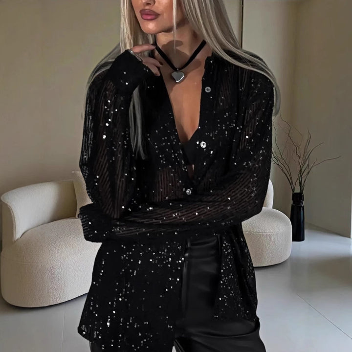 Damer Glamorösa Transparent Blus med Paljetter Mirla-Eva Jonsson