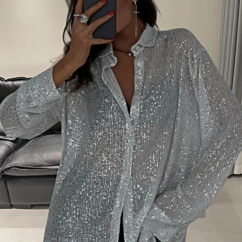 Damer Glamorösa Transparent Blus med Paljetter Mirla-Eva Jonsson