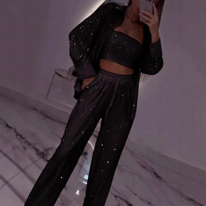 Damer Glamoröst Lounge-set med paljettfinish och elastisk midja Mirla-Eva Jonsson
