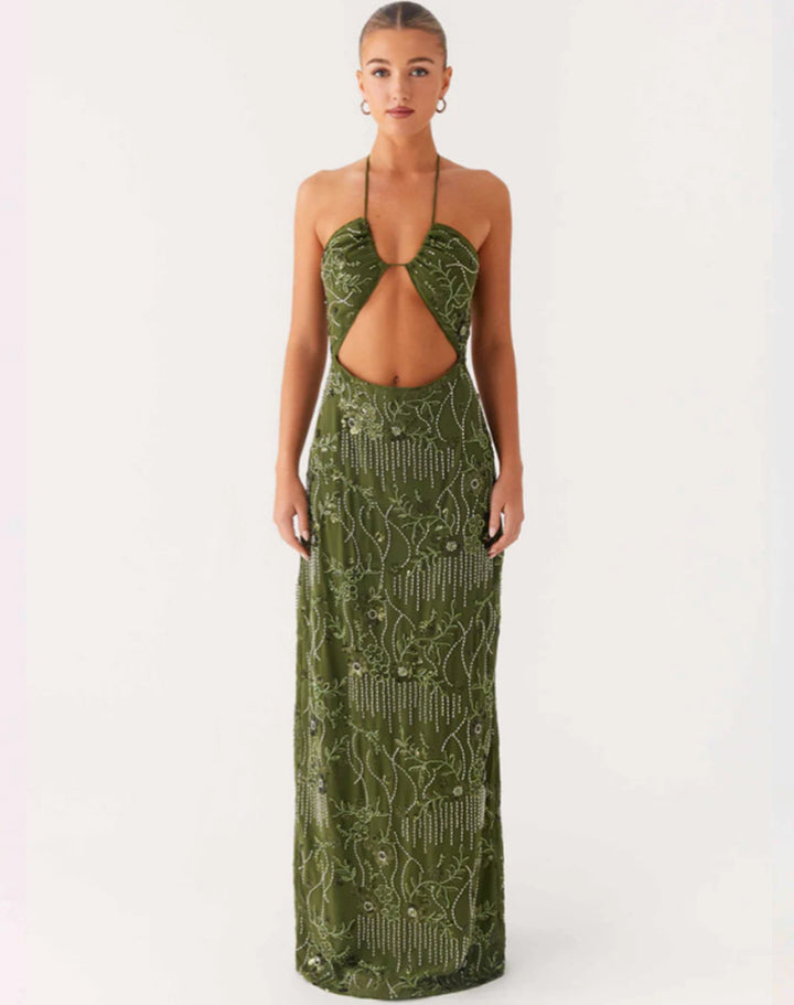 Damer Glamoröst Maxiklänning med floral mönster och Cut-Out-detaljer Mirla-Eva Jonsson