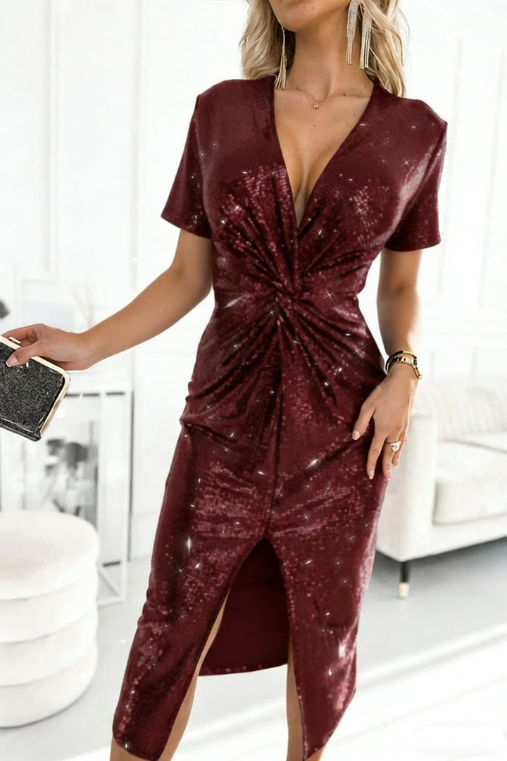 Damer Glamoröst cocktailklänning med spännande slitsdesign Mirla-Eva Jonsson