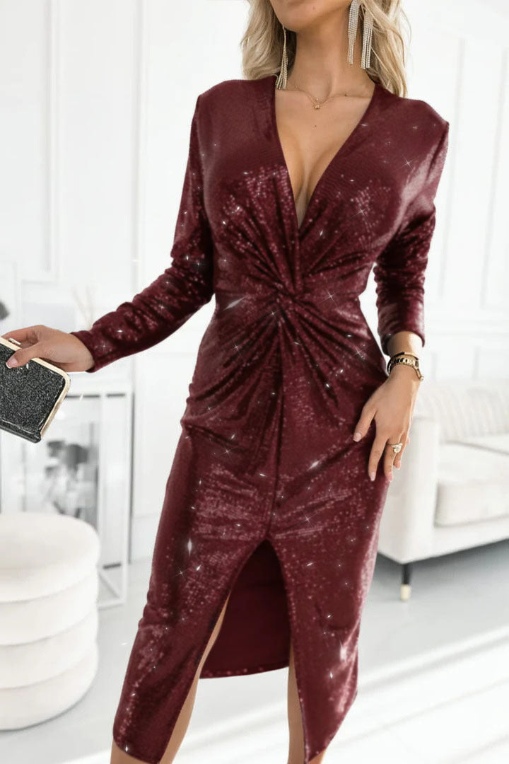Damer Glamoröst cocktailklänning med spännande slitsdesign Mirla-Eva Jonsson