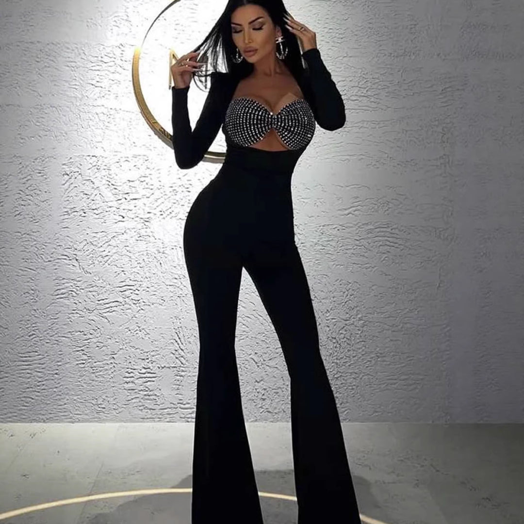 Damer Glamorous Jumpsuit med glittrande rhinestones detaljer och figurnära skärning-Eva Jonsson