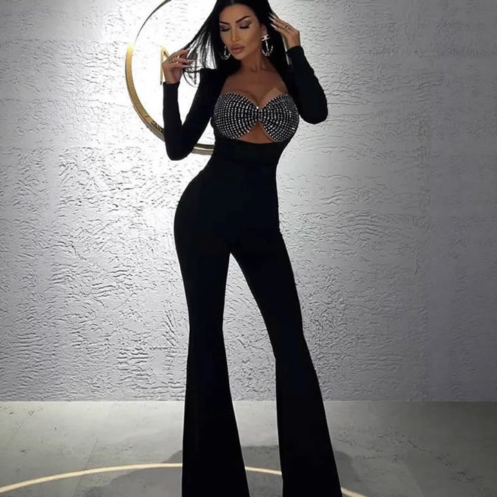 Damer Glamorous Jumpsuit med glittrande rhinestones detaljer och figurnära skärning-Eva Jonsson