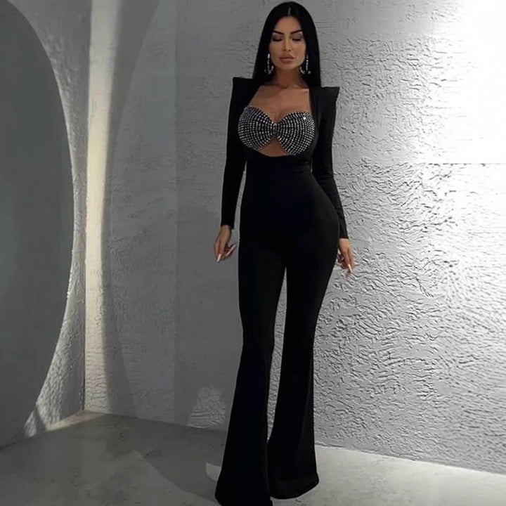 Damer Glamorous Jumpsuit med glittrande rhinestones detaljer och figurnära skärning-Eva Jonsson
