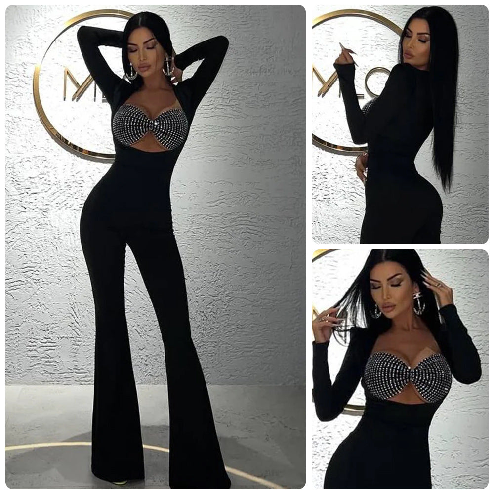 Damer Glamorous Jumpsuit med glittrande rhinestones detaljer och figurnära skärning-Eva Jonsson