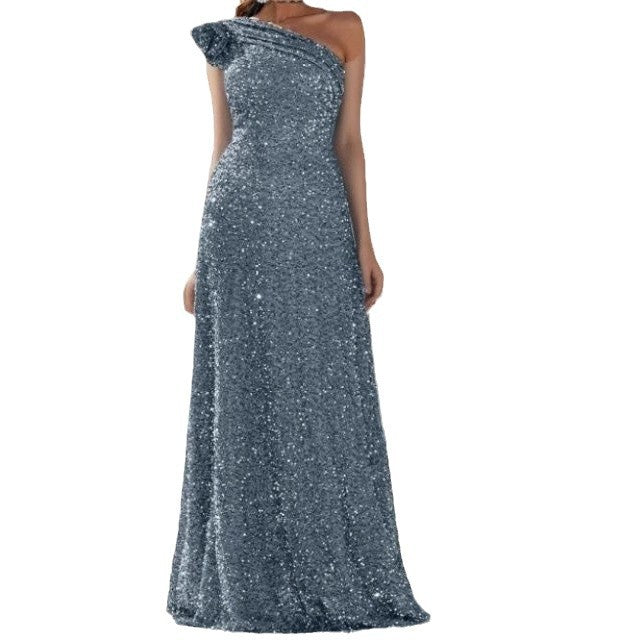 Damer Glamorous Maxi Klänning med Off-Shoulder Design och Glittrande Paljetter-Eva Jonsson