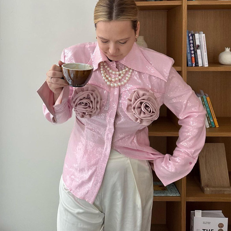 Damer Glamourös Blus med 3D-rosapplikationer och glitter Mirla-Eva Jonsson