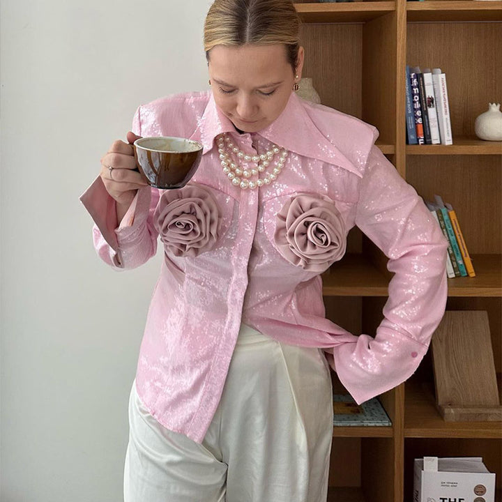 Damer Glamourös Blus med 3D-rosapplikationer och glitter Mirla-Eva Jonsson
